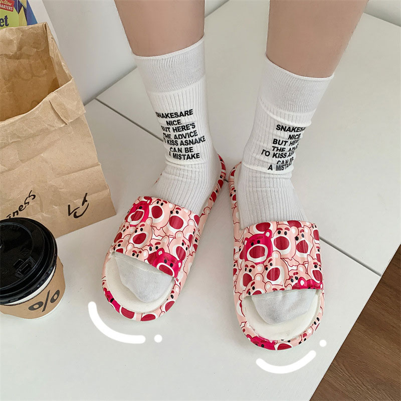 Dép Sandal Đế Bằng Chống Trượt Họa Tiết Hoạt Hình Phong Cách Hàn Quốc Cho Nữ