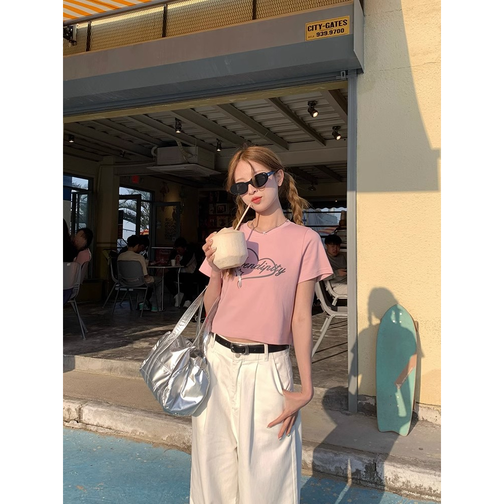 Áo Thun Ngắn Tay Cổ Tròn In Chữ Thời Trang Mùa Hè Dành Cho Nữ