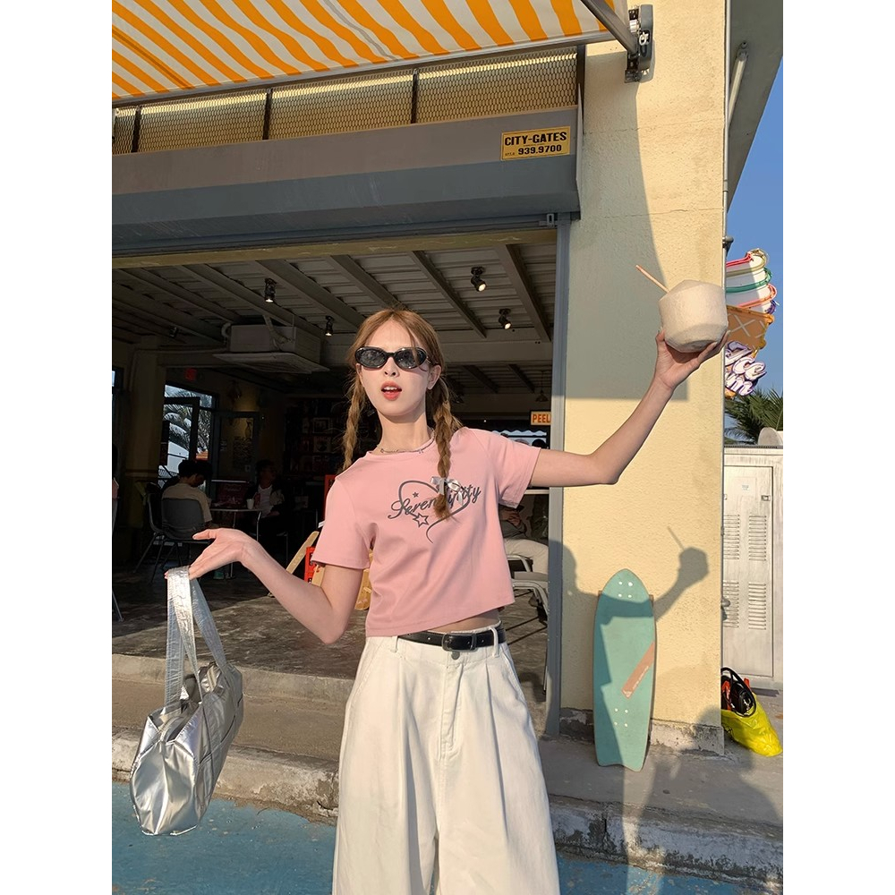 Áo Thun Ngắn Tay Cổ Tròn In Chữ Thời Trang Mùa Hè Dành Cho Nữ