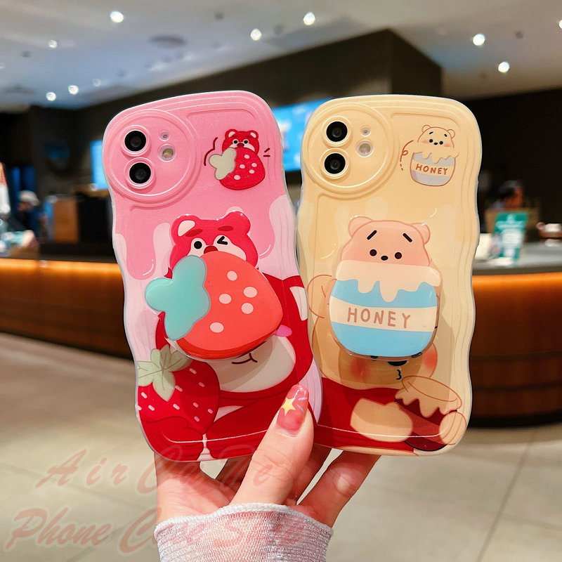 Ốp lưng Samsung A15 A14 A13 A12 A11 A05 A05S A04 A04S A03 A03S A02 A02S A73 A72 A71 A70 A54 A53 A52 A52S A51 M12 M11 4G 5G Wave Frame Cartoon Bear Popsocket Soft Case