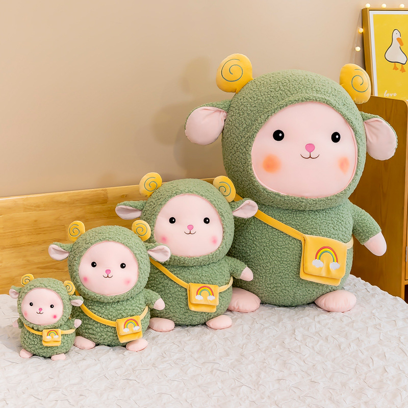 25cm Gấu Bông Thú Nhồi Bông Cừu Lông Xù - Cừu Bông Đeo Túi Xinh Xinh