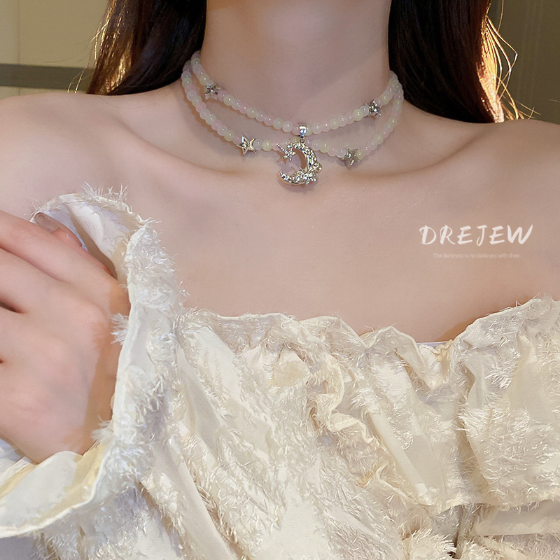 DREJEW Vòng cổ Hai Lớp Hình Trăng Sao Sang Trọng Phong Cách Hàn Quốc