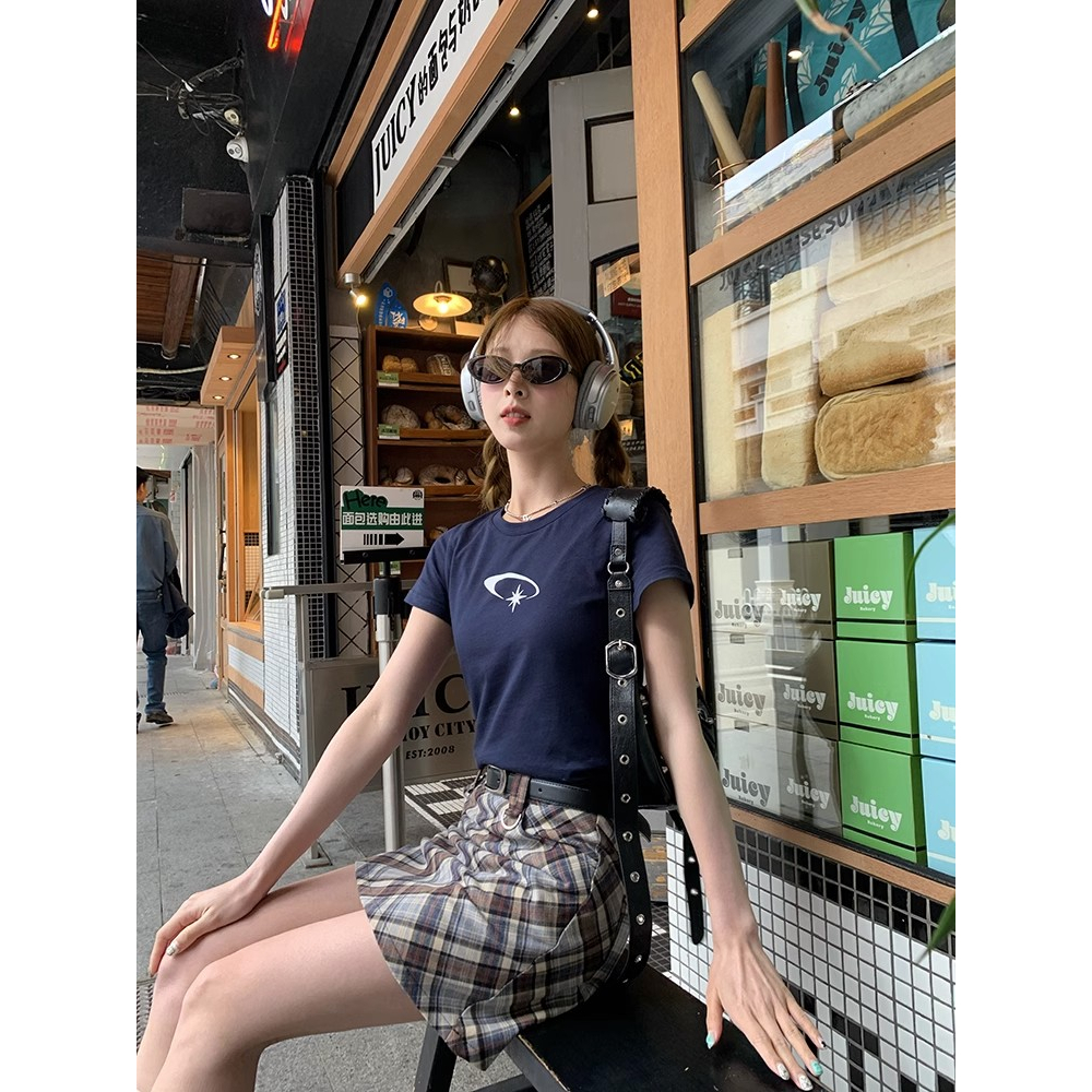 Áo Thun Ngắn Tay Dáng Ôm In Họa Tiết Đơn Giản Thời Trang Mùa Hè Cho Nữ