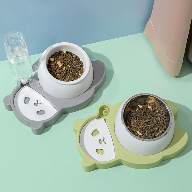 Elsabell. Bát ăn cho chó Lapeta bát ăn cho mèo thú cưng hai ngăn đôi hình tai mèo có bát inox khay bình nước tự động