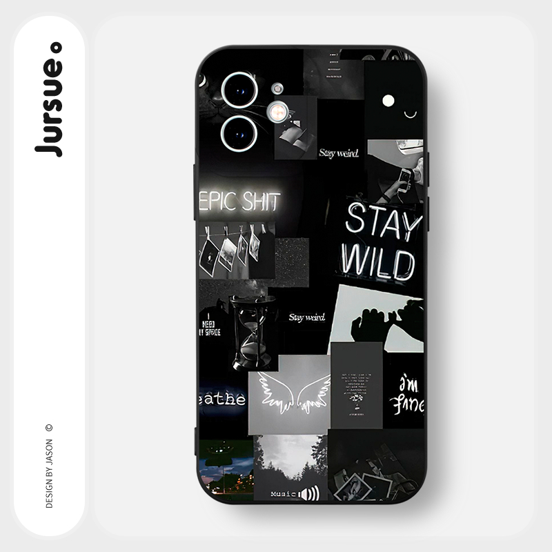 Ốp lưng JURSUE mềm chống bẩn hình độc lạ ngầu đen Cho iPhone 15 14 13 12 11 Pro Max SE 2020 X XR XS 8 7 ip 6S 6 Plus Y3569