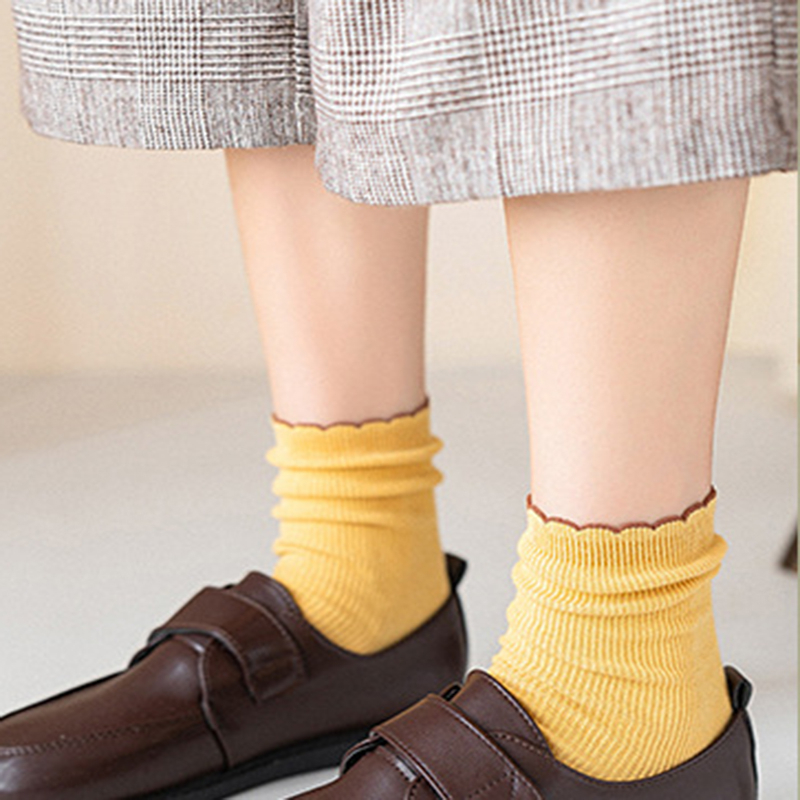 FHYL Đôi Vớ Cotton Màu Trơn Cổ Điển Thời Trang Hàn Quốc Cho Nữ