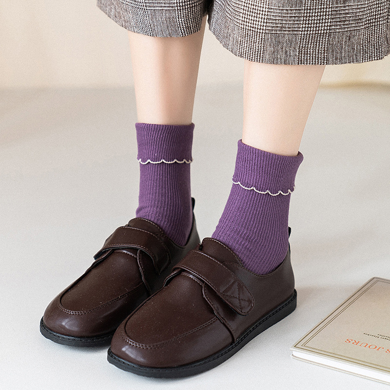 FHYL Đôi Vớ Cotton Màu Trơn Cổ Điển Thời Trang Hàn Quốc Cho Nữ