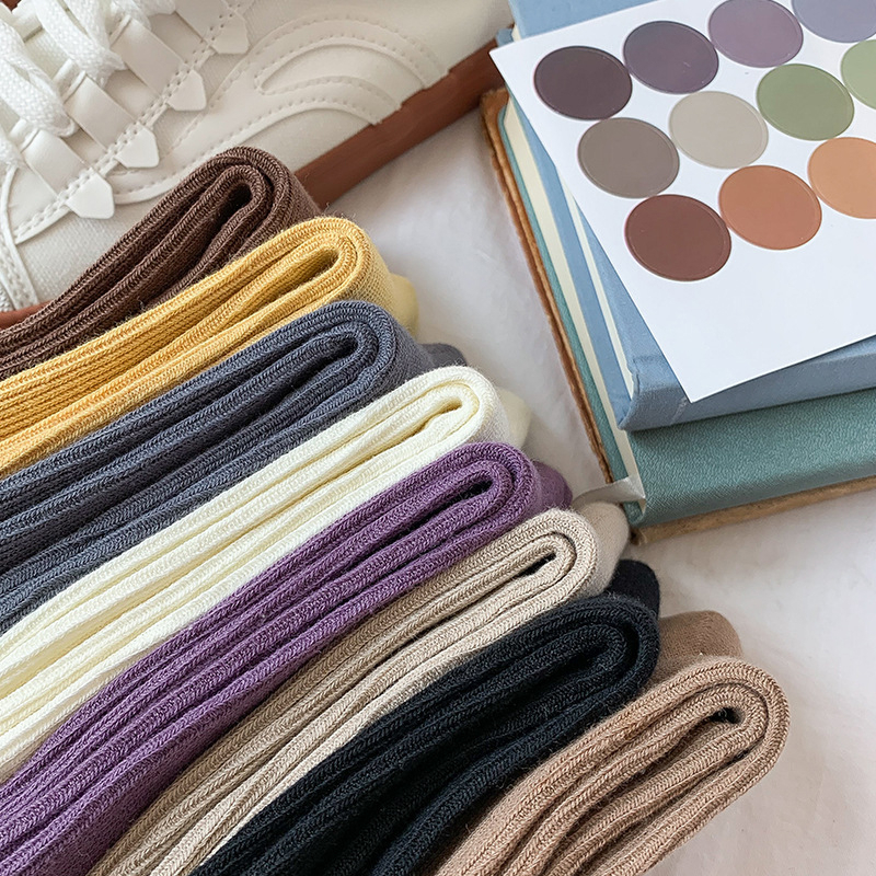 FHYL Đôi Vớ Cotton Màu Trơn Cổ Điển Thời Trang Hàn Quốc Cho Nữ