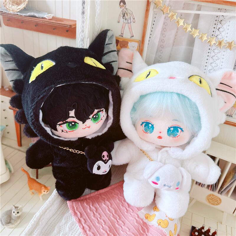 Áo Liền Quần Trắng Đen Hình Mèo Hoạt Hình 20cm Cho Búp Bê Taeyeon Jackson Xiao Zhan Yibo Jimin V SUGA