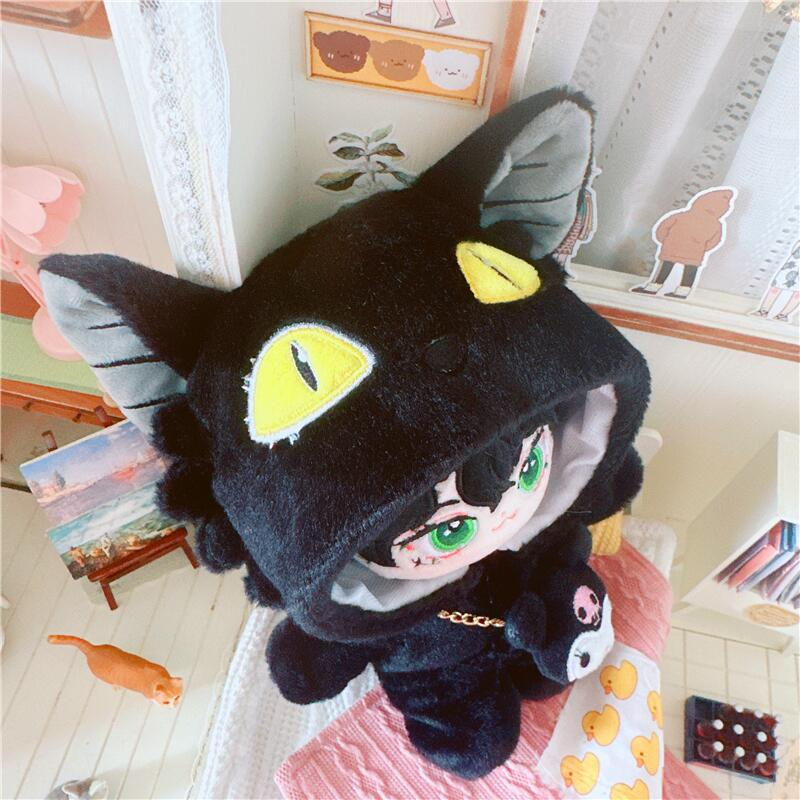 Áo Liền Quần Trắng Đen Hình Mèo Hoạt Hình 20cm Cho Búp Bê Taeyeon Jackson Xiao Zhan Yibo Jimin V SUGA