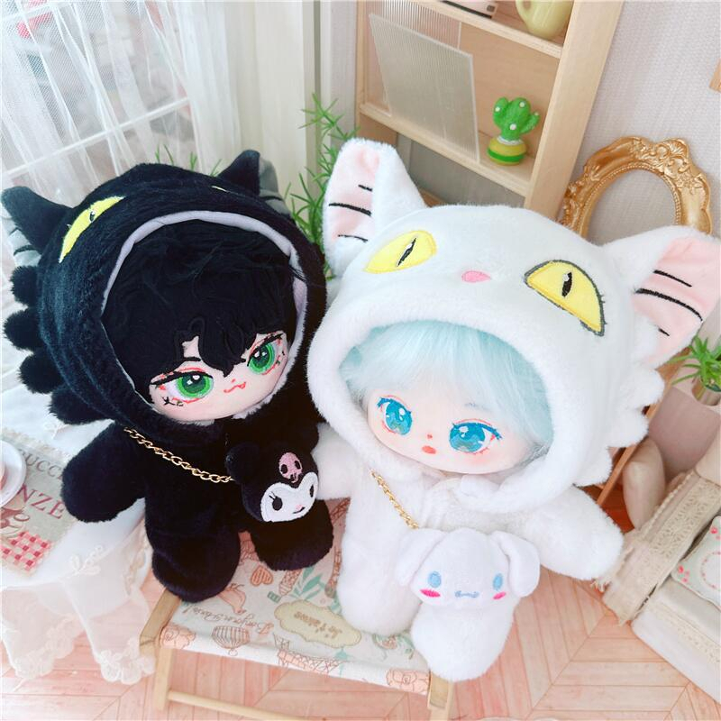 Áo Liền Quần Trắng Đen Hình Mèo Hoạt Hình 20cm Cho Búp Bê Taeyeon Jackson Xiao Zhan Yibo Jimin V SUGA