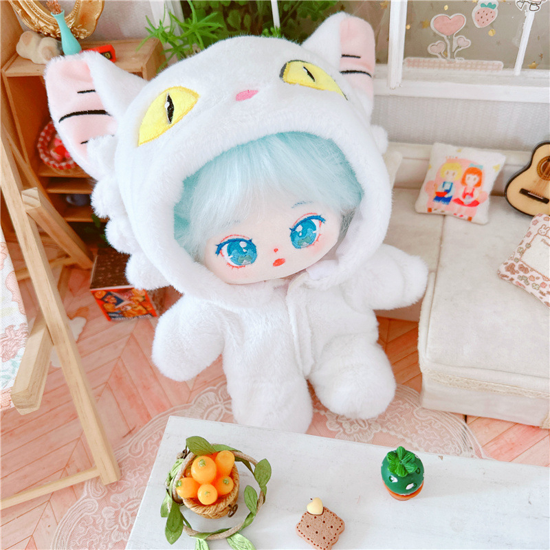 Áo Liền Quần Trắng Đen Hình Mèo Hoạt Hình 20cm Cho Búp Bê Taeyeon Jackson Xiao Zhan Yibo Jimin V SUGA