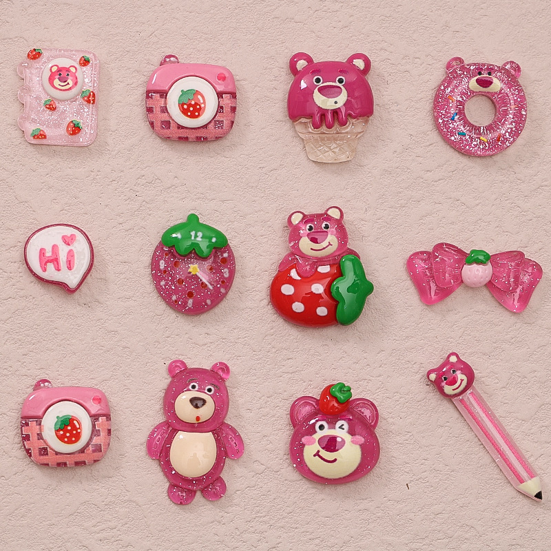 Bộ 20 Tượng Gấu Và Dâu Tây Hoạt Hình Mini Bằng Nhựa Resin Trang Trí Sổ Tay Diy