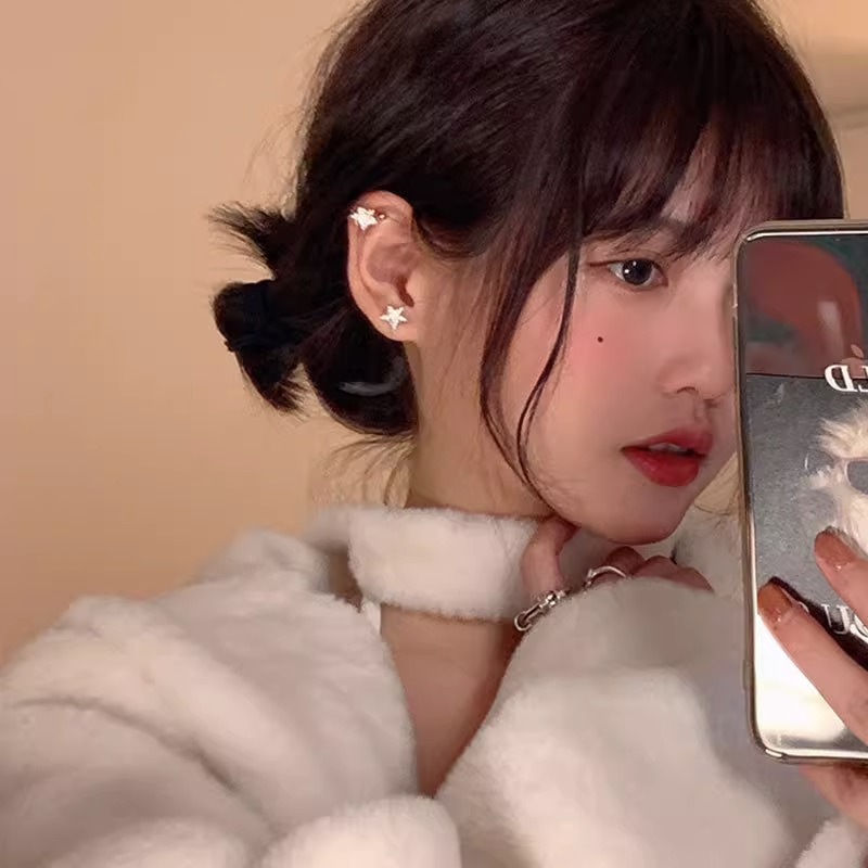 Bông Tai Y2K Đính Đá Zircon Ngôi Sao Bất Đối Xứng Phong Cách Hàn Quốc Thời Trang Cho Nữ