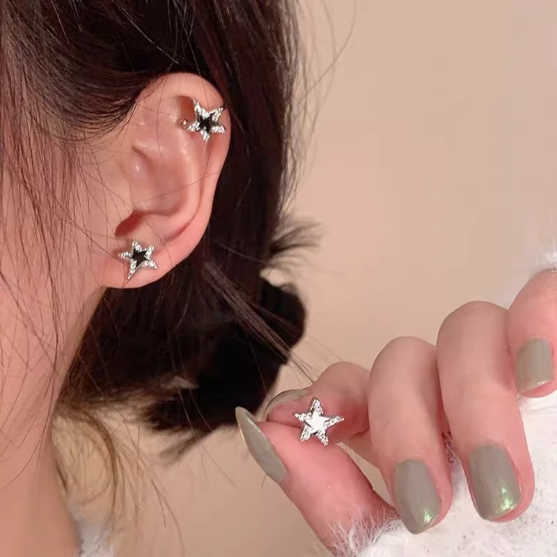 Bông Tai Y2K Đính Đá Zircon Ngôi Sao Bất Đối Xứng Phong Cách Hàn Quốc Thời Trang Cho Nữ