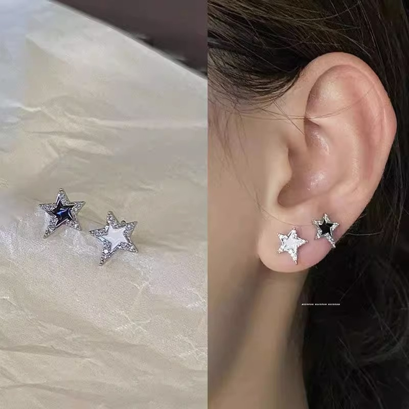 Bông Tai Y2K Đính Đá Zircon Ngôi Sao Bất Đối Xứng Phong Cách Hàn Quốc Thời Trang Cho Nữ