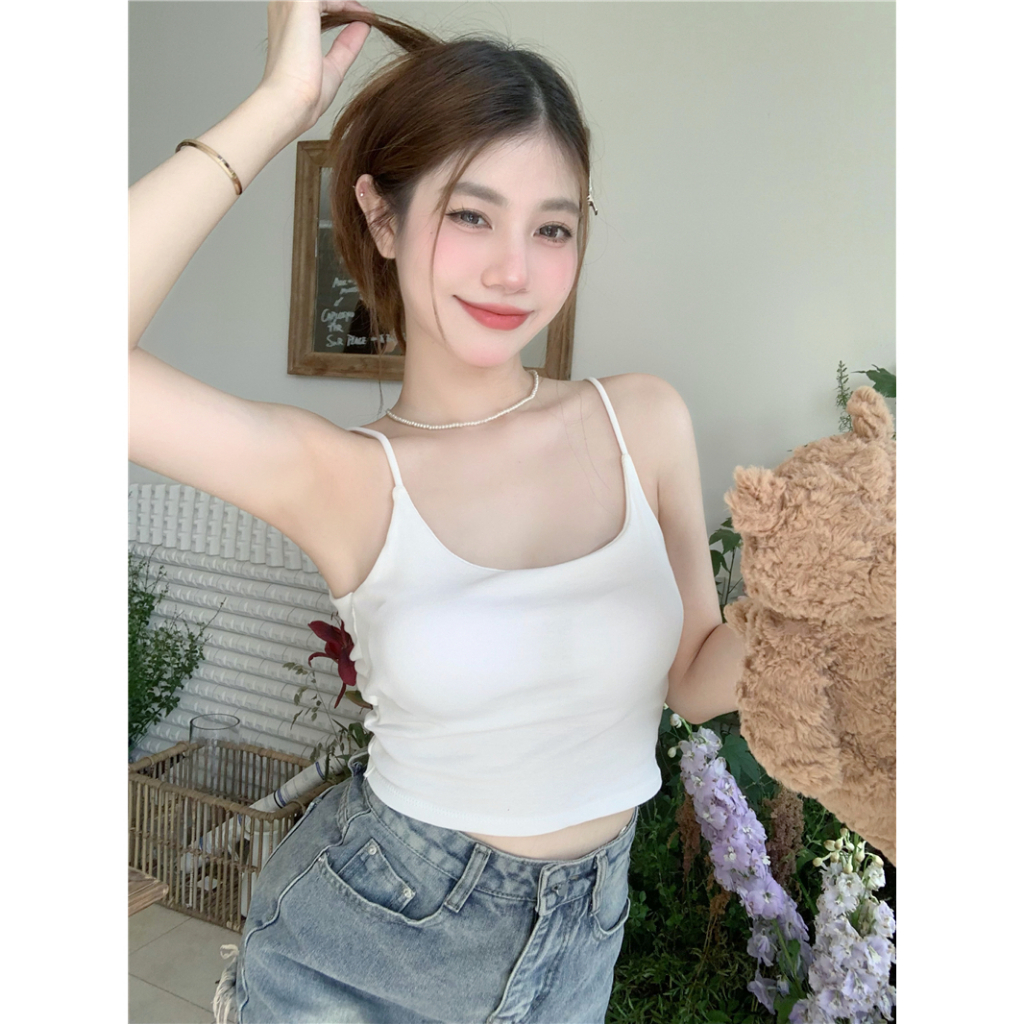 Lalisas Áo Hai Dây Dáng Ngắn Ôm Sát Hở Lưng Thiết Kế Thời Trang Cho Nữ