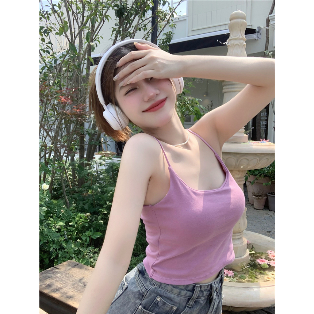 Lalisas Áo Hai Dây Dáng Ngắn Ôm Sát Hở Lưng Thiết Kế Thời Trang Cho Nữ