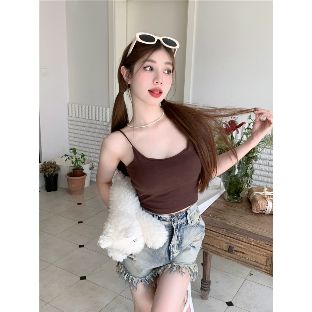 Lalisas Áo Hai Dây Dáng Ngắn Ôm Sát Hở Lưng Thiết Kế Thời Trang Cho Nữ