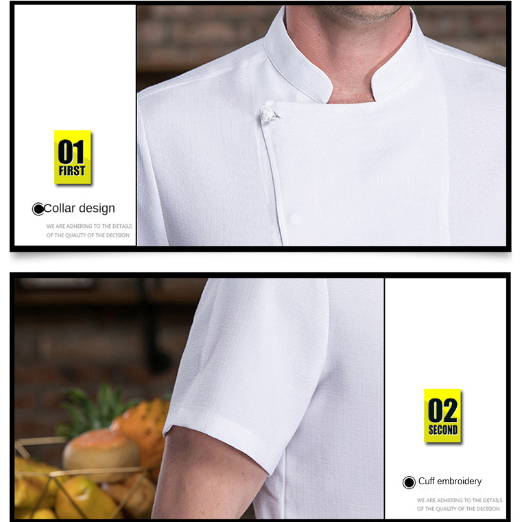 Áo Đồng Phục Đầu Bếp Ngắn Tay Vải cotton Lanh Thoáng Khí Cao Cấp Cho Nam Nữ Đen