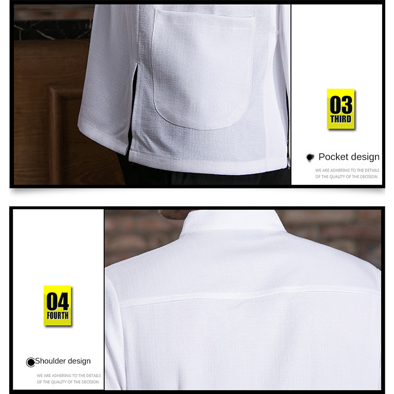 Áo Đồng Phục Đầu Bếp Ngắn Tay Vải cotton Lanh Thoáng Khí Cao Cấp Cho Nam Nữ Đen