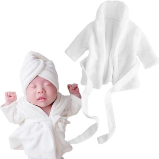 Set áo choàng tắm + khăn choàng vải nhung mềm mại đạo cụ chụp ảnh cho bé