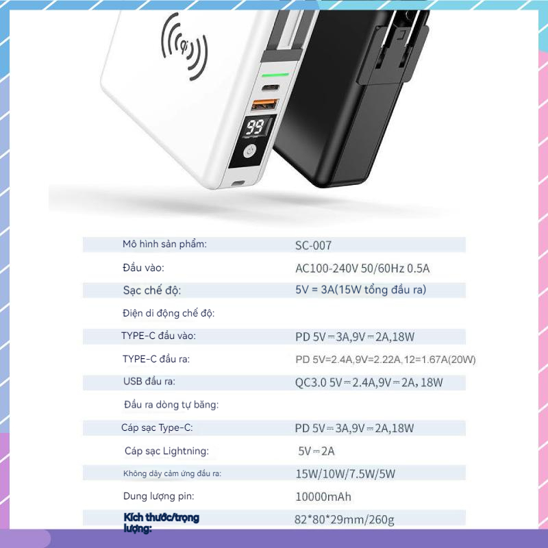 Sạc Dự Phòng 10000mAH mini Không Dây Cho Samsung / Xiaomi / oppe / vivo