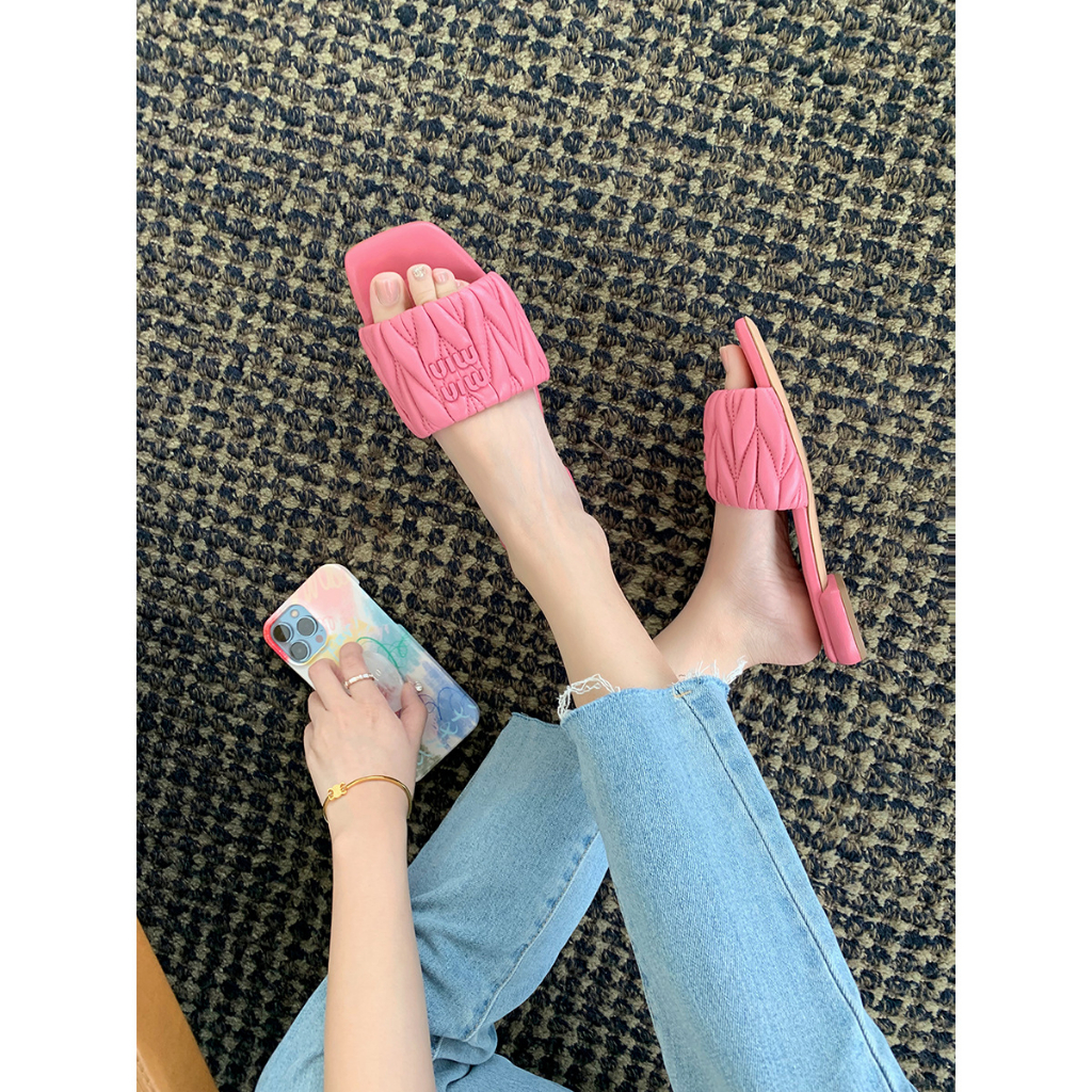 Dép Sandal Đế Bằng Mũi Vuông Chống Trượt Thời Trang Cho Nữ