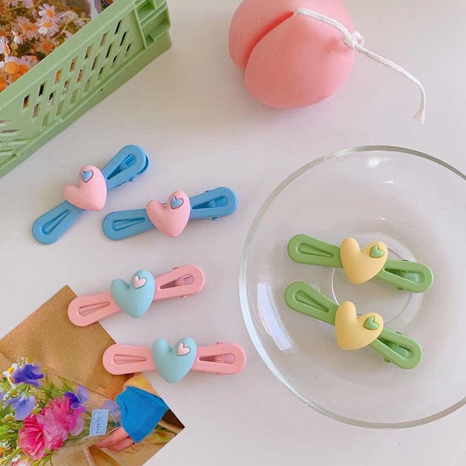 Kẹp Tóc Màu Kẹo Hình Trái Tim Dễ Thương Phong Cách Hàn Quốc Cho Nữ