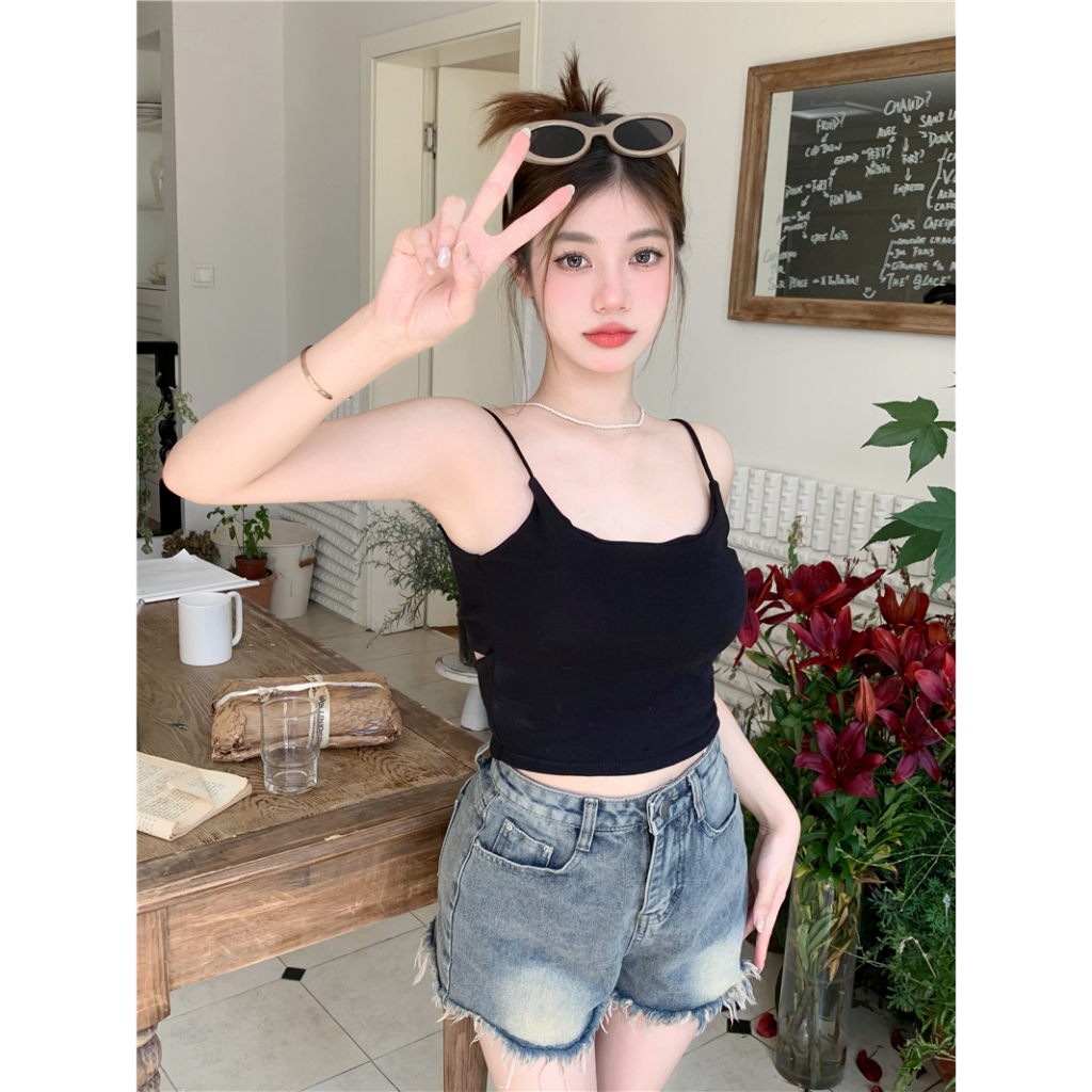 Lalisas Áo Hai Dây Dáng Ngắn Ôm Sát Hở Lưng Thiết Kế Thời Trang Cho Nữ