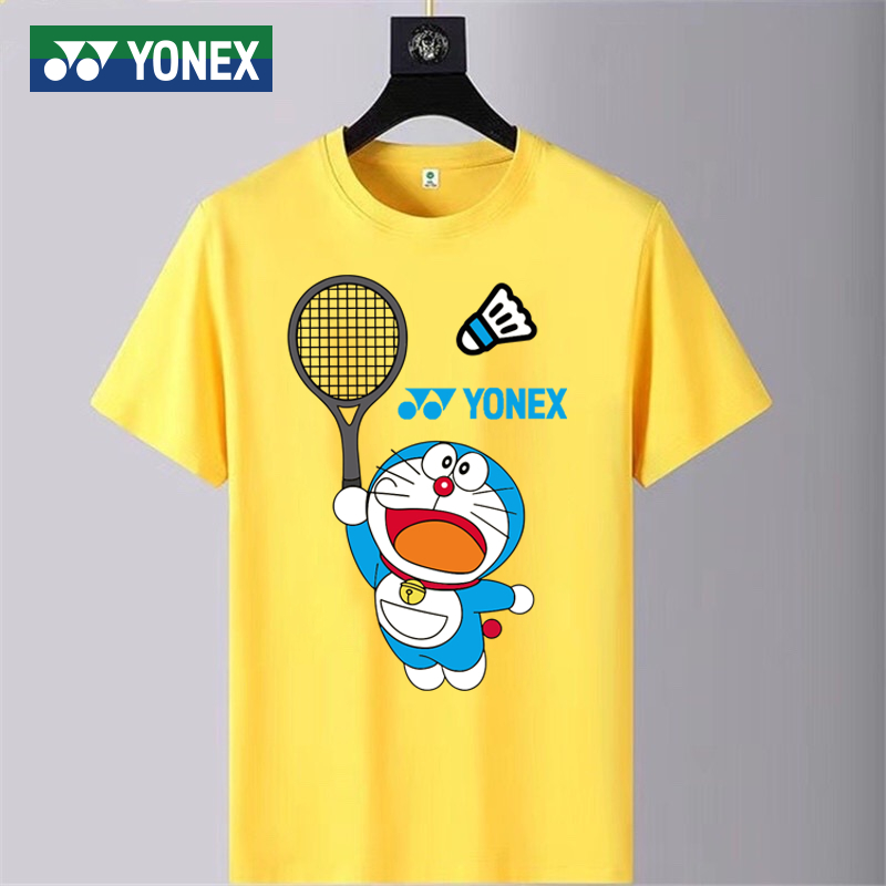 Áo Thun Thể Thao Cầu Lông Tay Ngắn In Hình Doraemon Chất Liệu Nhanh Khô Dành Cho Nam Và Nữ