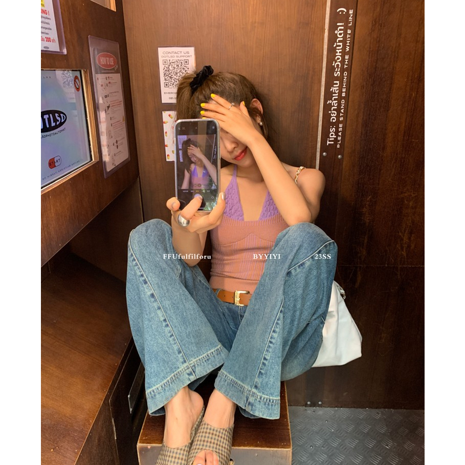 QADCOL Áo Thun Giả Hai Dây Màu Tương Phản Phong Cách Mới Mùa Hè Độc Đáo Cho Nữ