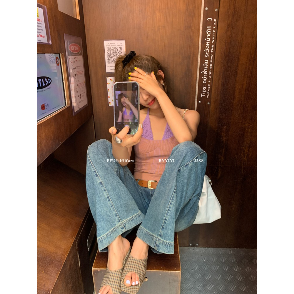 QADCOL Áo Thun Giả Hai Dây Màu Tương Phản Phong Cách Mới Mùa Hè Độc Đáo Cho Nữ