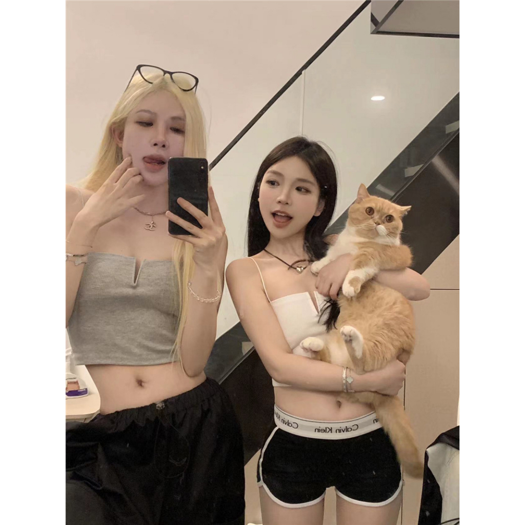 QADCOL Áo Tank Top Hai Dây Màu Đỏ Hồng Thuần Khiết Quyến Rũ Ngọt Ngào Cá Tính Và Spicy Ôm Sát Vừa Vặn Độc Đáo Cho Nữ Mặc Ngoài Trời Vào Mùa Hè