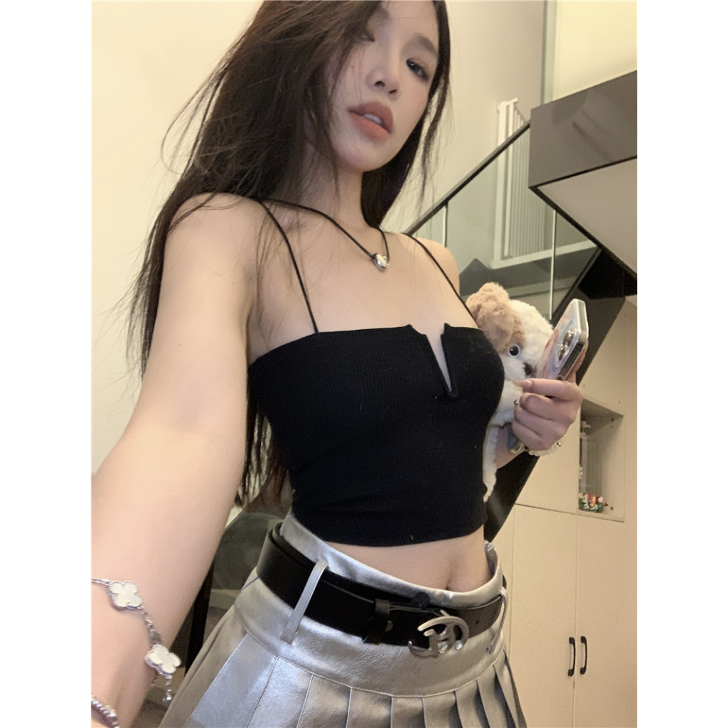 QADCOL Áo Tank Top Hai Dây Màu Đỏ Hồng Thuần Khiết Quyến Rũ Ngọt Ngào Cá Tính Và Spicy Ôm Sát Vừa Vặn Độc Đáo Cho Nữ Mặc Ngoài Trời Vào Mùa Hè