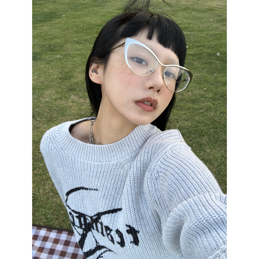 Kính Mắt Mèo Gọng Kim Loại Chống Ánh Sáng Xanh Phong Cách Retro