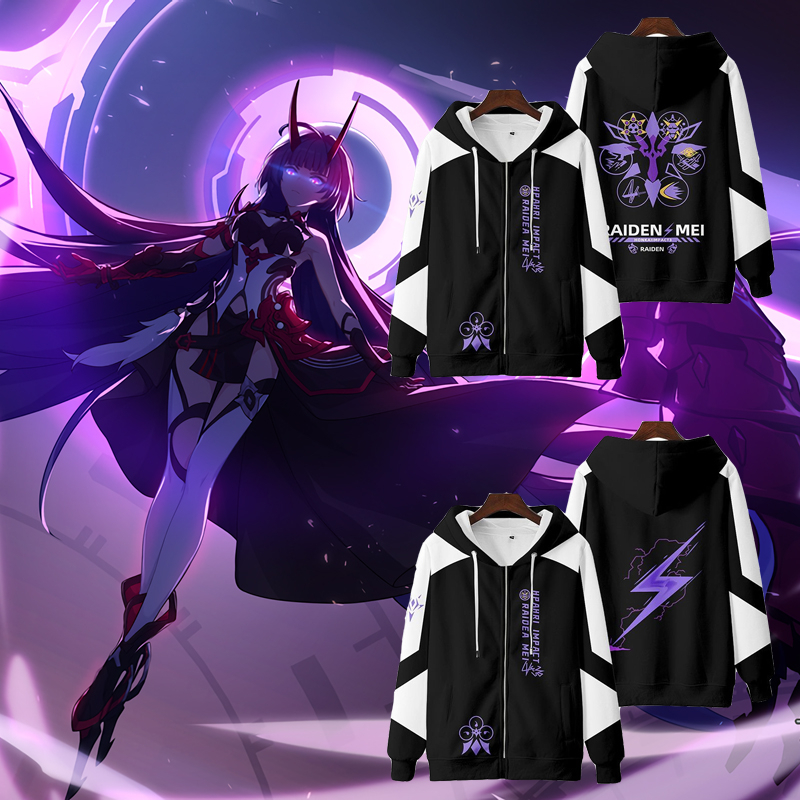 Mới Áo Khoác hoodie Tay Dài Có Khóa Kéo In Hình honkai impact 3 raiden mei Phong Cách Nhật Bản Cho Nam Và Nữ