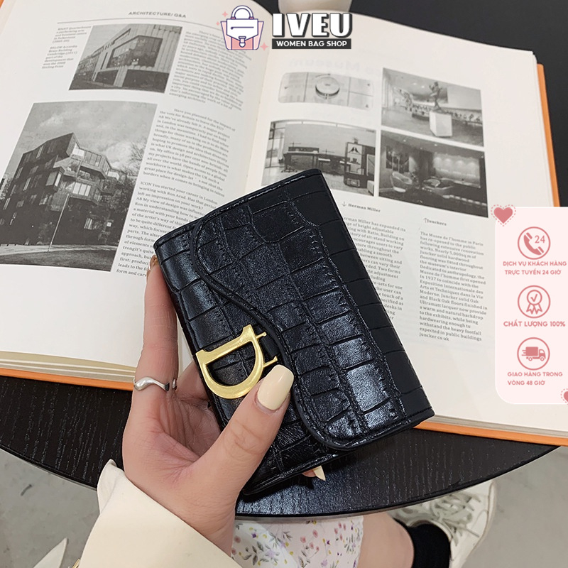 Ví Ngắn Siêu Mỏng Nhiều Ngăn Đựng Thẻ Họa Tiết Da Cá Sấu Thời Trang Mới Cho Nữ