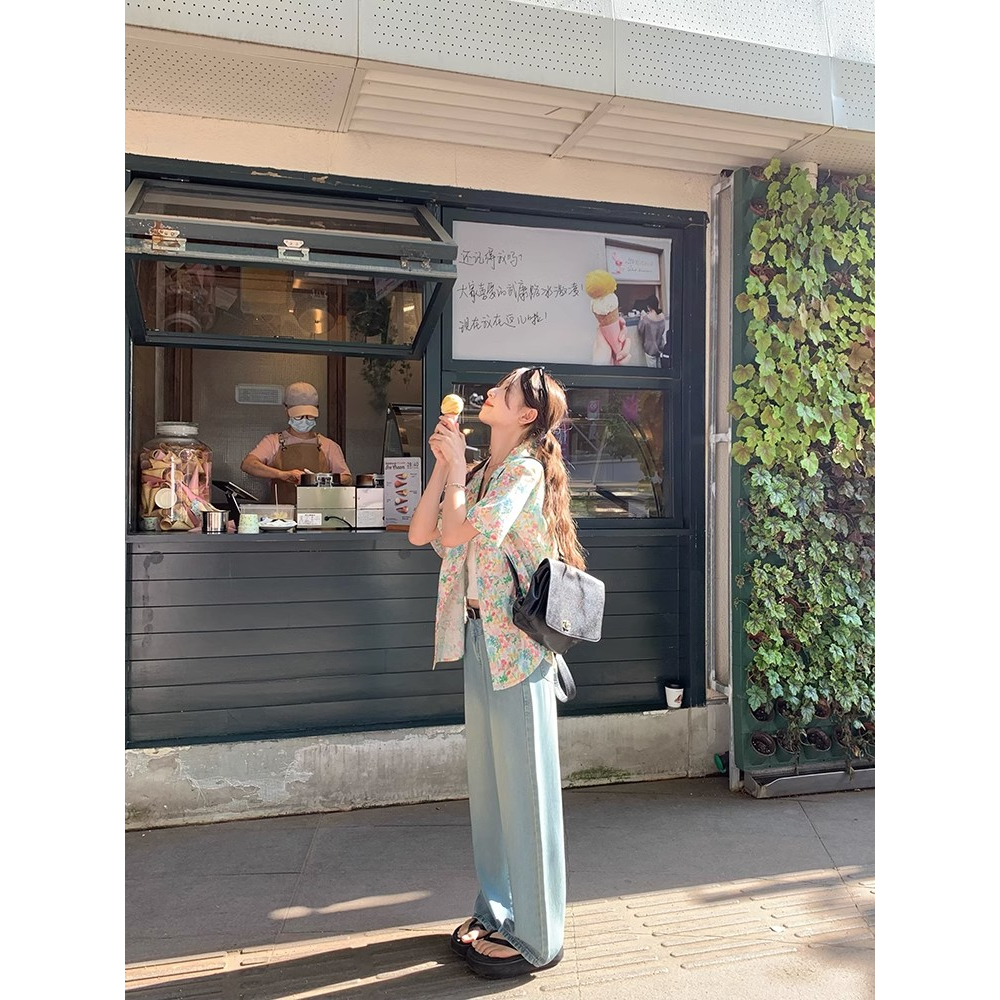 Áo Sơ Mi Cotton Ngắn Tay Dáng Rộng In Họa Tiết Hoa Sơn Dầu Phong Cách Mùa Hè Cho Nữ