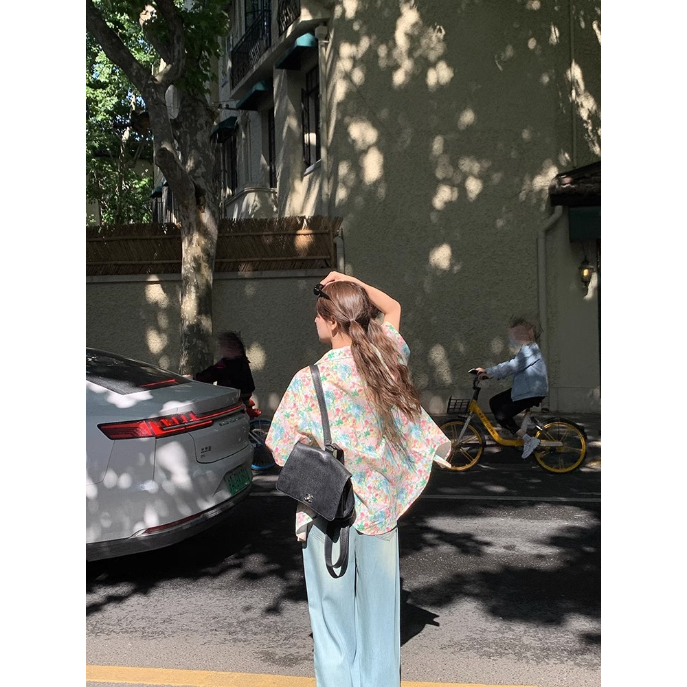 Áo Sơ Mi Cotton Ngắn Tay Dáng Rộng In Họa Tiết Hoa Sơn Dầu Phong Cách Mùa Hè Cho Nữ