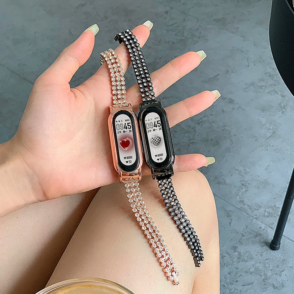 Dây Đeo Thay Thế Bằng Kim Loại Đính Đá Lấp Lánh Sang Trọng Cho Xiaomi Mi Band 8 7 Mi Band 5 / 6 / 4 / 3