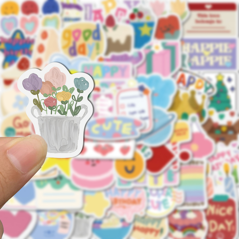 90 Miếng Dán Trang Trí Điện Thoại / Mũ Bảo Hiểm / Ly Trà Sữa Phong Cách Chúc Mừng Sinh Nhật DIY Chống Thấm Nước