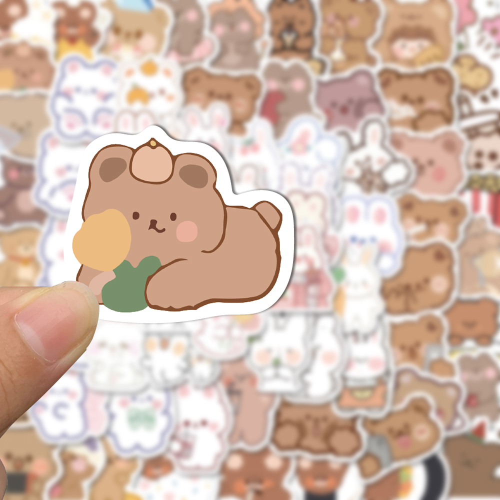 Bộ 90 Miếng Dán Trang Trí Mũ Bảo Hiểm / Ly Trà Sữa / Điện Thoại / Máy Tính Hình Gấu / Thỏ Dễ Thương Chống Thấm Nước