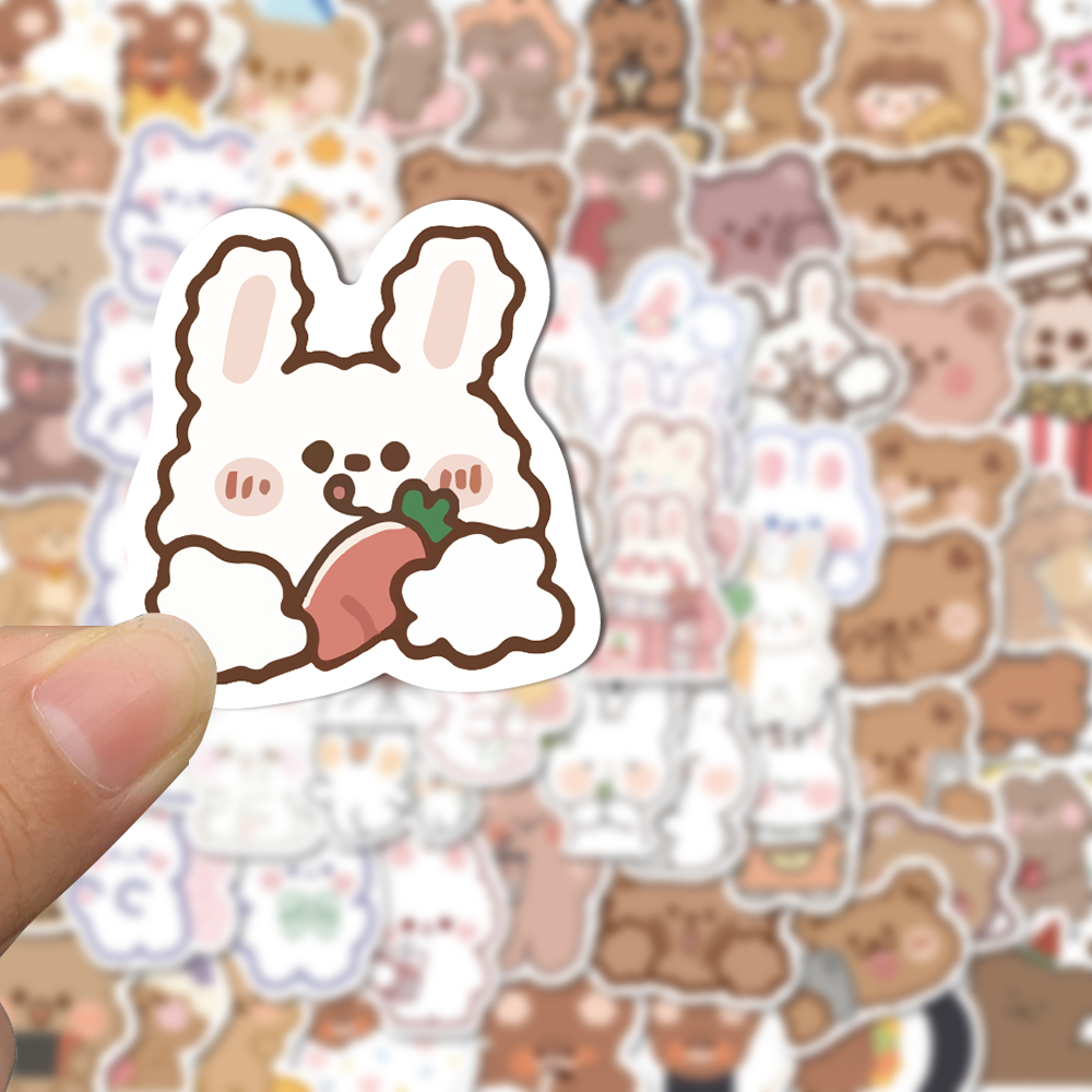 Bộ 90 Miếng Dán Trang Trí Mũ Bảo Hiểm / Ly Trà Sữa / Điện Thoại / Máy Tính Hình Gấu / Thỏ Dễ Thương Chống Thấm Nước