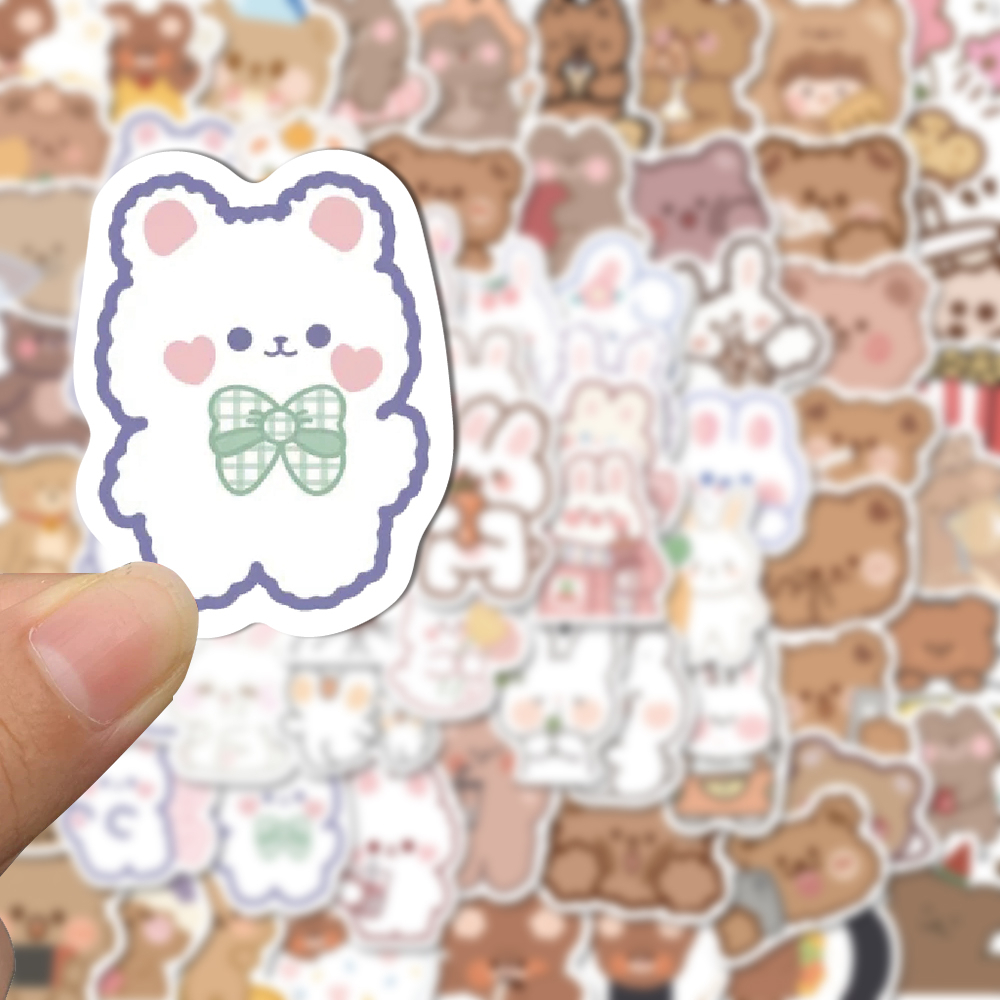 Bộ 90 Miếng Dán Trang Trí Mũ Bảo Hiểm / Ly Trà Sữa / Điện Thoại / Máy Tính Hình Gấu / Thỏ Dễ Thương Chống Thấm Nước