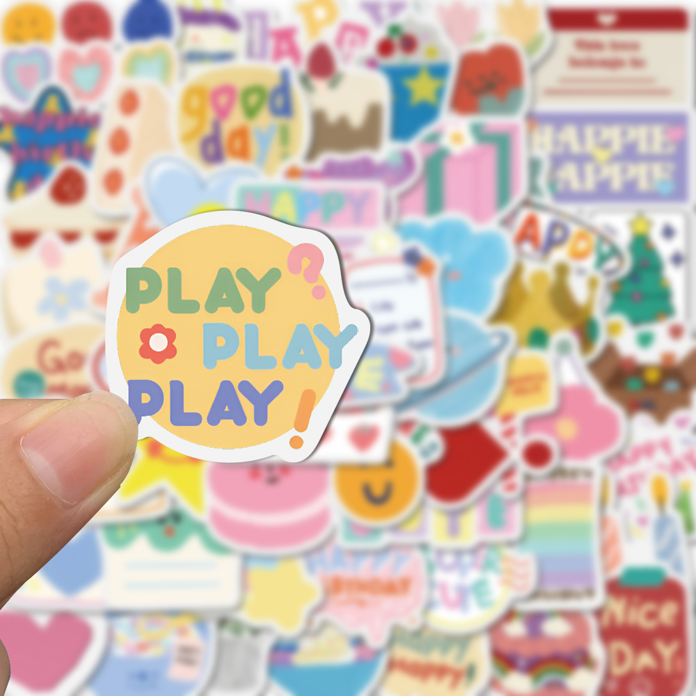 90 Miếng Dán Trang Trí Điện Thoại / Mũ Bảo Hiểm / Ly Trà Sữa Phong Cách Chúc Mừng Sinh Nhật DIY Chống Thấm Nước