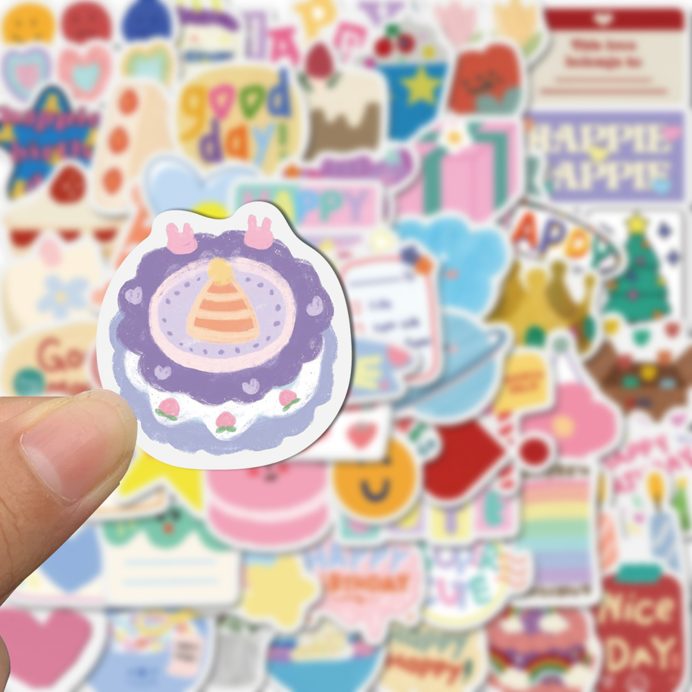 90 Miếng Dán Trang Trí Điện Thoại / Mũ Bảo Hiểm / Ly Trà Sữa Phong Cách Chúc Mừng Sinh Nhật DIY Chống Thấm Nước