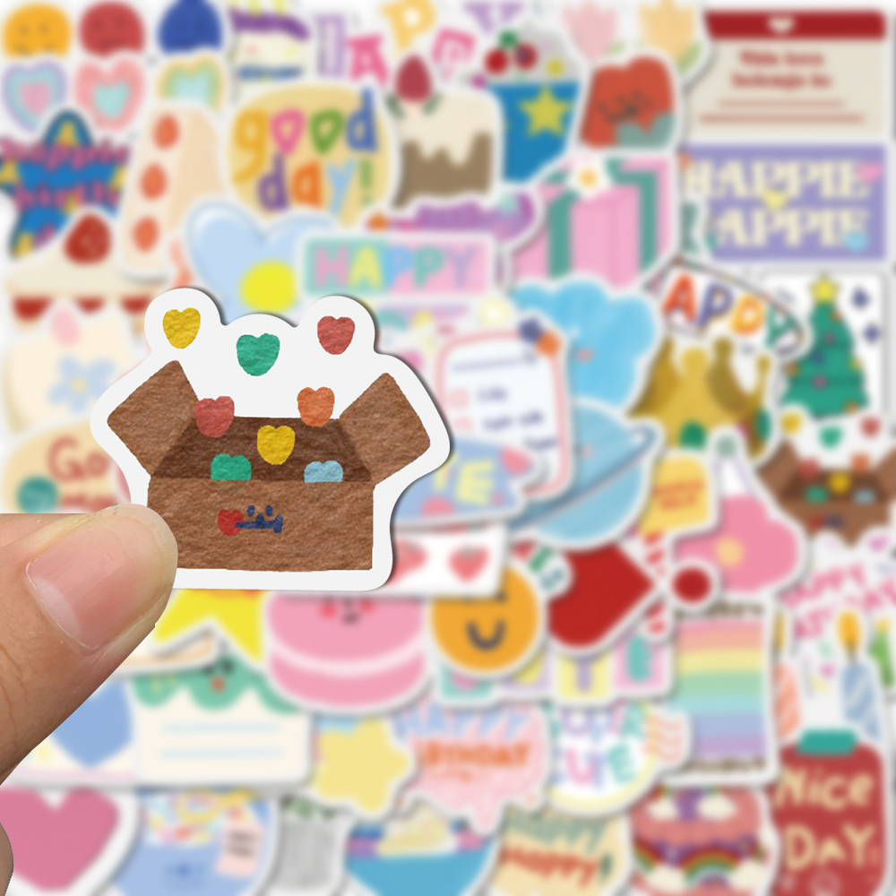 90 Miếng Dán Trang Trí Điện Thoại / Mũ Bảo Hiểm / Ly Trà Sữa Phong Cách Chúc Mừng Sinh Nhật DIY Chống Thấm Nước