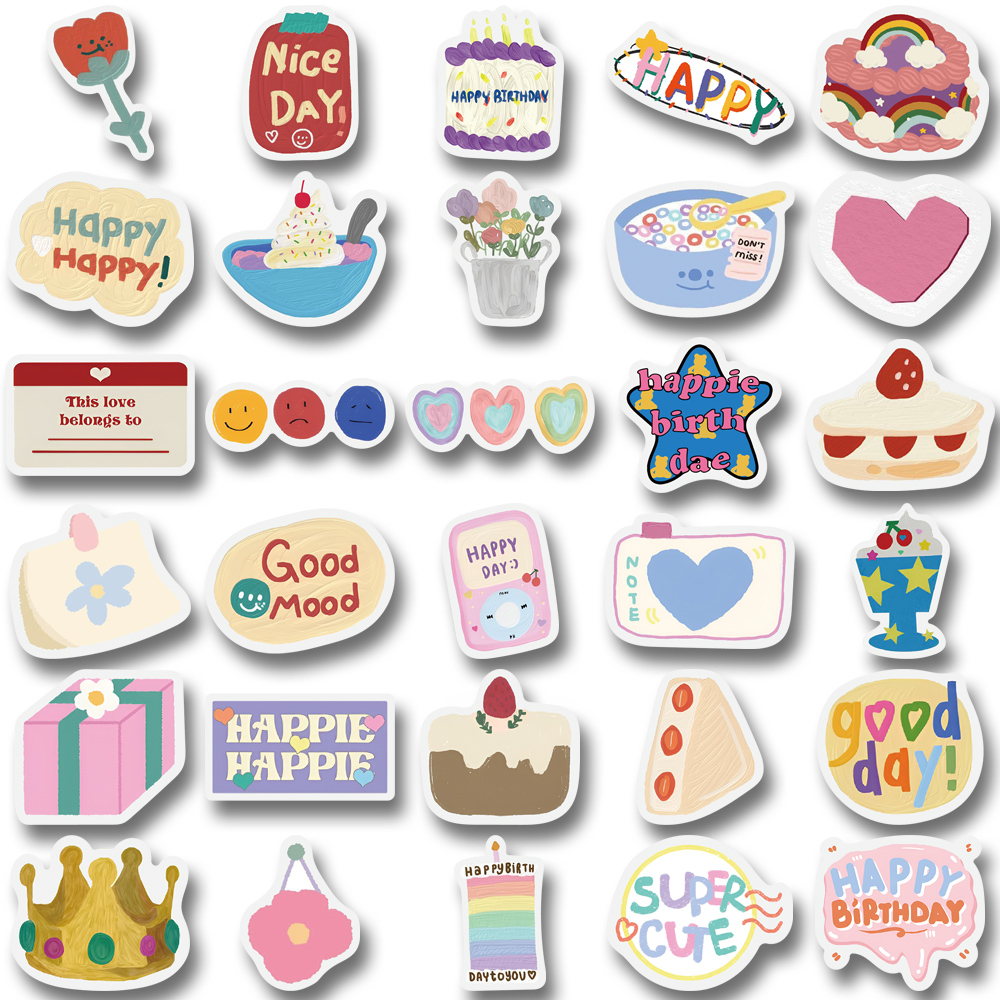 90 Miếng Dán Trang Trí Điện Thoại / Mũ Bảo Hiểm / Ly Trà Sữa Phong Cách Chúc Mừng Sinh Nhật DIY Chống Thấm Nước