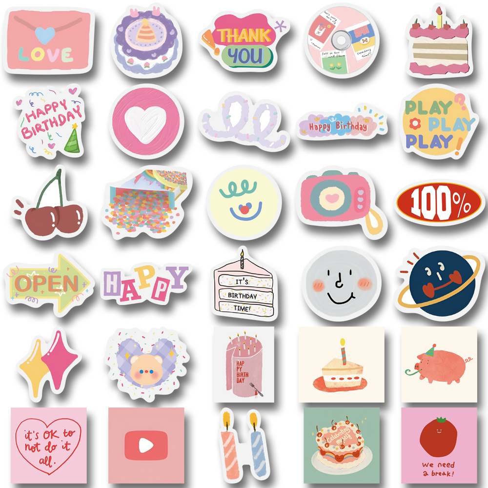 90 Miếng Dán Trang Trí Điện Thoại / Mũ Bảo Hiểm / Ly Trà Sữa Phong Cách Chúc Mừng Sinh Nhật DIY Chống Thấm Nước